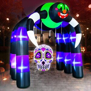 🆕Halloween Inflatable Spider Archway 10FT Sugar Skull Outdoor Yard Decorations